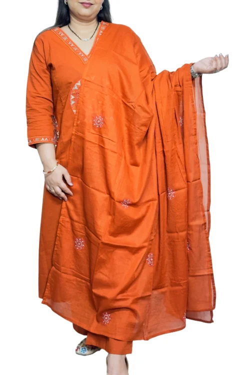 Rust Orange A-Line Cotton Suit
