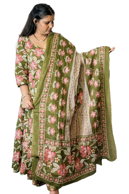 Green Floral Anarkali Suit with Dupatta