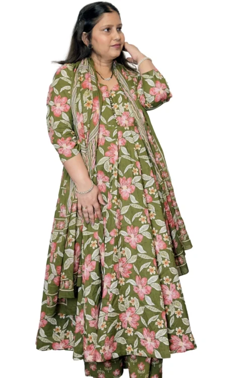 Green Floral Anarkali Suit with Dupatta