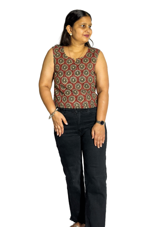Ajrakh Sleeveless Cotton top
