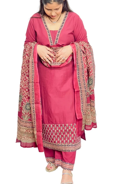 Maroon Designer Cotton Suit